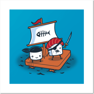 Funny Cute Kawaii Sushi Pirates for Kids and Sushi Lovers Posters and Art